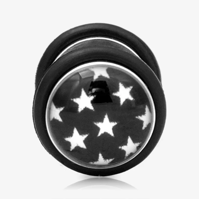 Falso Plug de Aço Cirúrgico - Estrelas Brancas - Falso Alargador