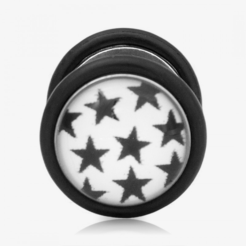 Falso Plug de Aço Cirúrgico - Estrelas Pretas - Falso Alargador