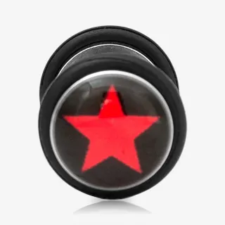 Falso Plug de Aço Cirúrgico - Estrela Vermelha - Falso Alargador