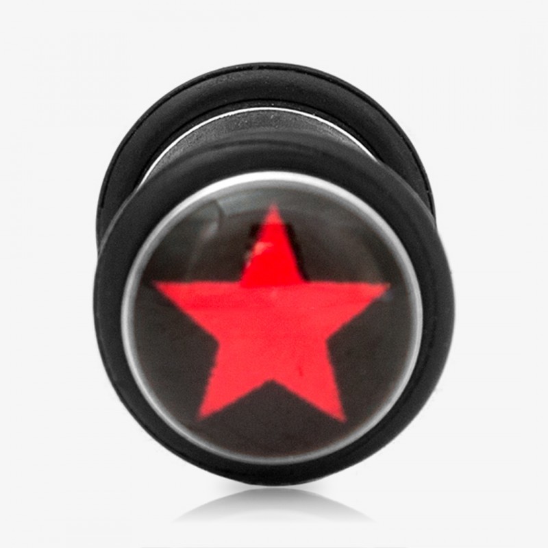 Falso Plug de Aço Cirúrgico - Estrela Vermelha - Falso Alargador