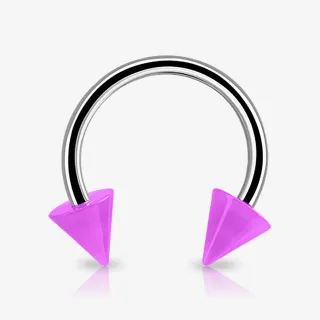 Piercing ferradura prateado com pontas spike de acrílico colorido