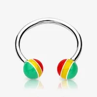 Piercing ferradura prateado com bolinha reggae colorida