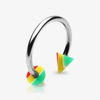 Piercing ferradura prateado com spikes coloridos reggae