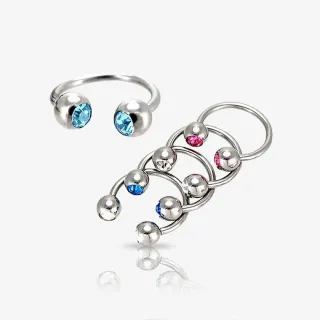 Piercing Ferradura Prateada Strass Colorido em Aço Cirúrgico