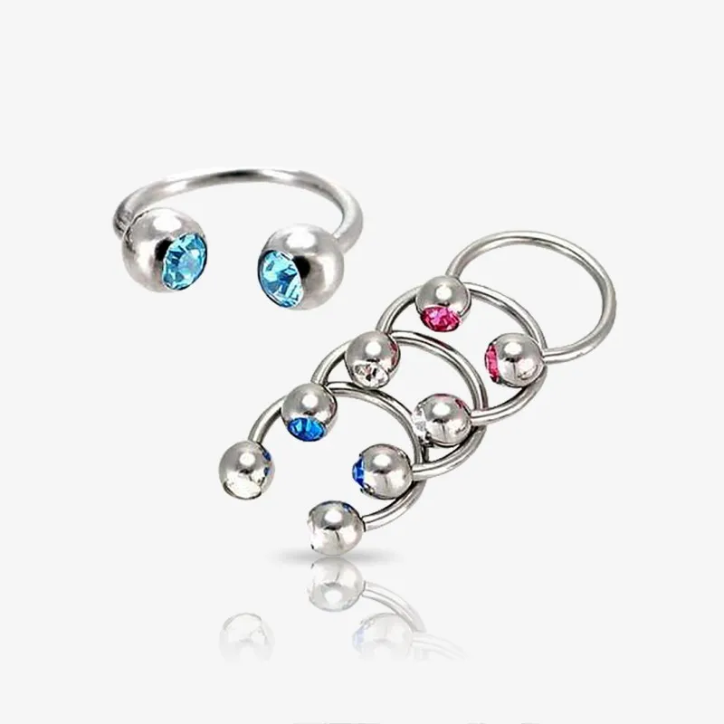 Piercing Ferradura Prateada Strass Colorido em Aço Cirúrgico