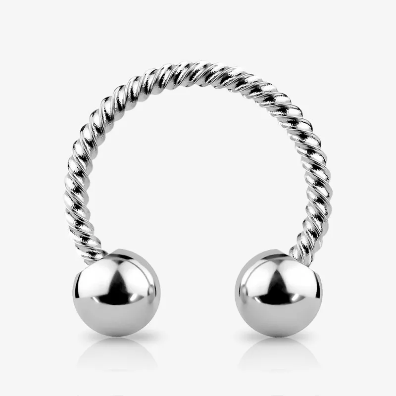 Piercing Ferradura Prateada torcida prateado com acabamento em aço estilizado