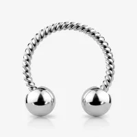 Piercing ferradura prateada torcida em aço com design estilizado