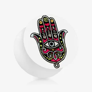 Alargador Plug Acrílico Fluorescente Mão de Hamsa - Acrílico