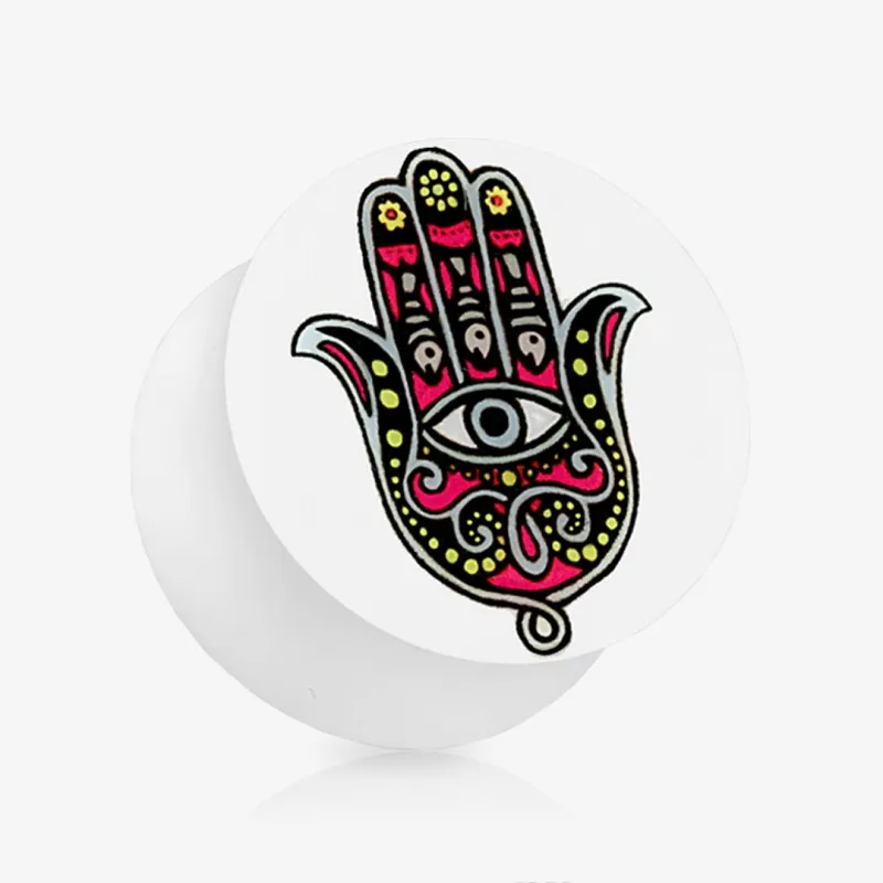 Alargador Plug Acrílico Fluorescente Mão de Hamsa - Acrílico