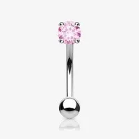 Piercing Sobrancelha Prateado Zircônia com brilho delicado rosa