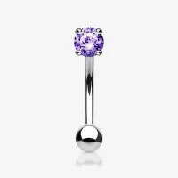 Piercing Sobrancelha Prateado Zircônia com Cristal Violeta