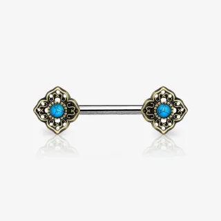 Piercing Mamilo Envelhecido Flor Turquesa - Piercings de Mamilo