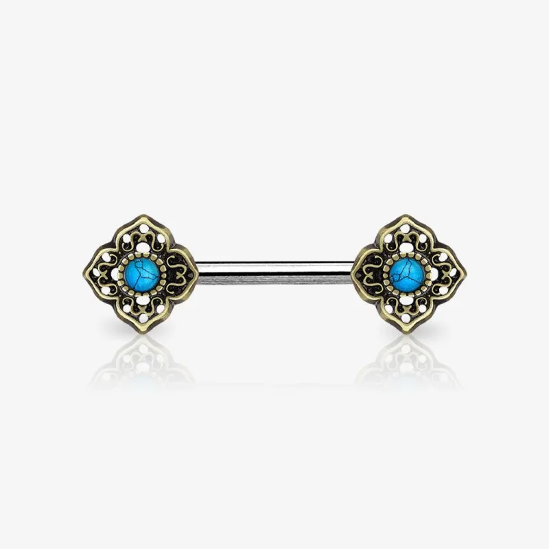 Piercing Mamilo Envelhecido Flor Turquesa - Piercings de Mamilo
