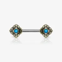 Mamilo Envelhecido Flor Turquesa com detalhe vintage único