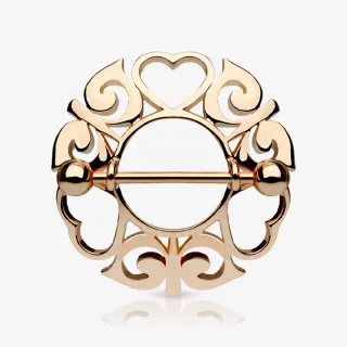 Piercing Mamilo Escudo Tribal Corações Rosê - Piercings de Mamilo