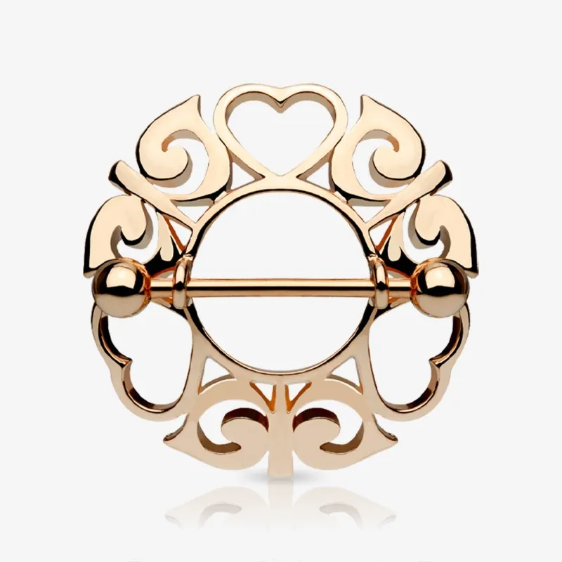 Piercing Mamilo Escudo Tribal Corações Rosê - Piercings de Mamilo