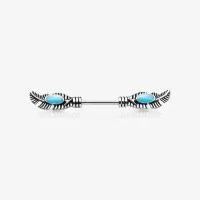 Piercing Mamilo Pena Tribal com detalhe turquesa estiloso