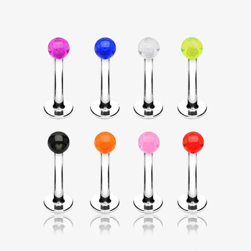 Piercing Labret Monroe Prateado com bolinha translúcida de acrílico