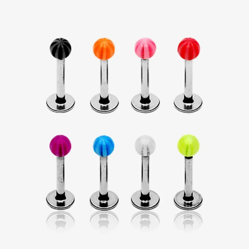 Piercing Labret Monroe Prateado com bolinha acrílica pirulito colorida