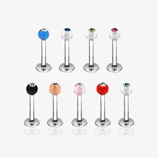 Piercing Labret Monroe Prateado com bolinha colorida e strass brilhante