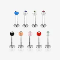 Piercing Labret Monroe Prateado com Bolinha Colorida Strass