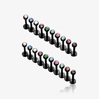 Piercing labret monroe preto com bolinha e strass em aço cirúrgico