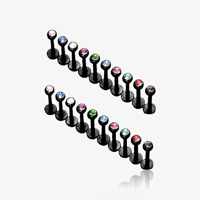 Piercing labret monroe preto com bolinha e strass em aço cirúrgico