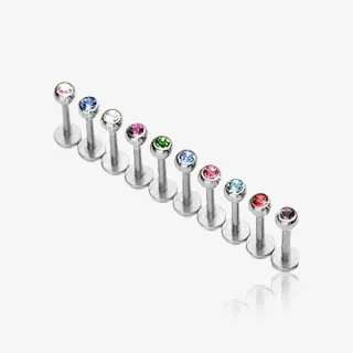 Piercing labret monroe prateado com bolinha de strass em aço cirúrgico