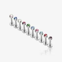 Piercing labret monroe prateado com bolinha de strass