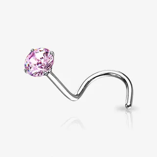 Piercing Nariz U zircônia rosa cravada em haste de aço cirúrgico
