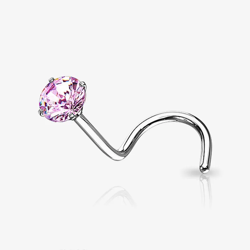 Piercing Nariz U zircônia rosa cravada em haste de aço cirúrgico