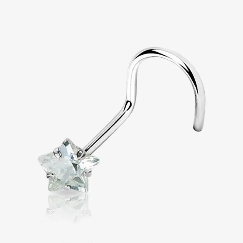 Piercing de nariz modelo U com estrela de zircônia em aço cirúrgico