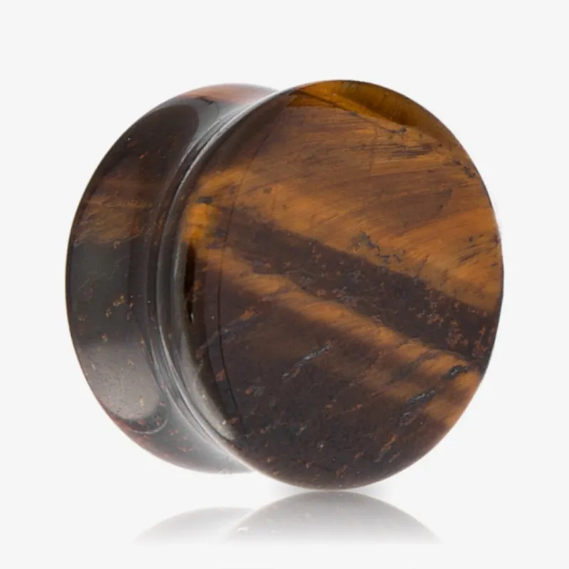 Plug de Pedra Olho de Tigre com acabamento liso e natural