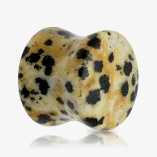 Plug de Pedra Jaspe em formato cilíndrico com padrão natural tipo dálmata