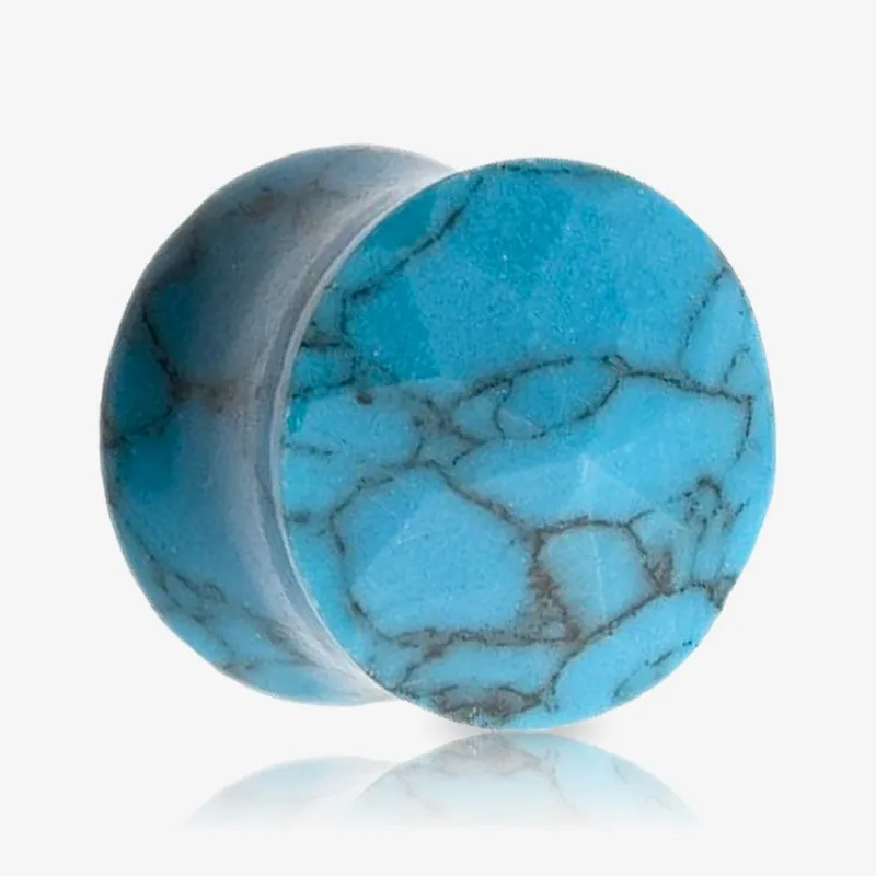 Plug de Pedra Turquesa facetado em formato cilíndrico para alargador