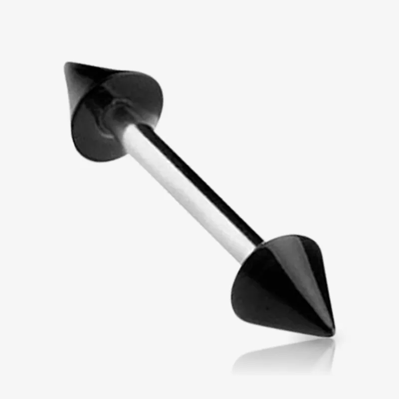 Piercing Barbell Spike Acrílico nas cores preto e branco com base em aço cirúrgico