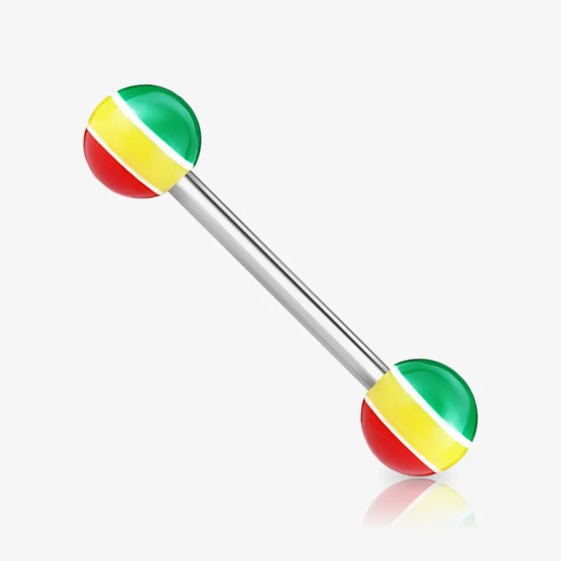 Piercing Barbell de Aço Cirúrgico - Bolinha do Reggae - Piercings Retos