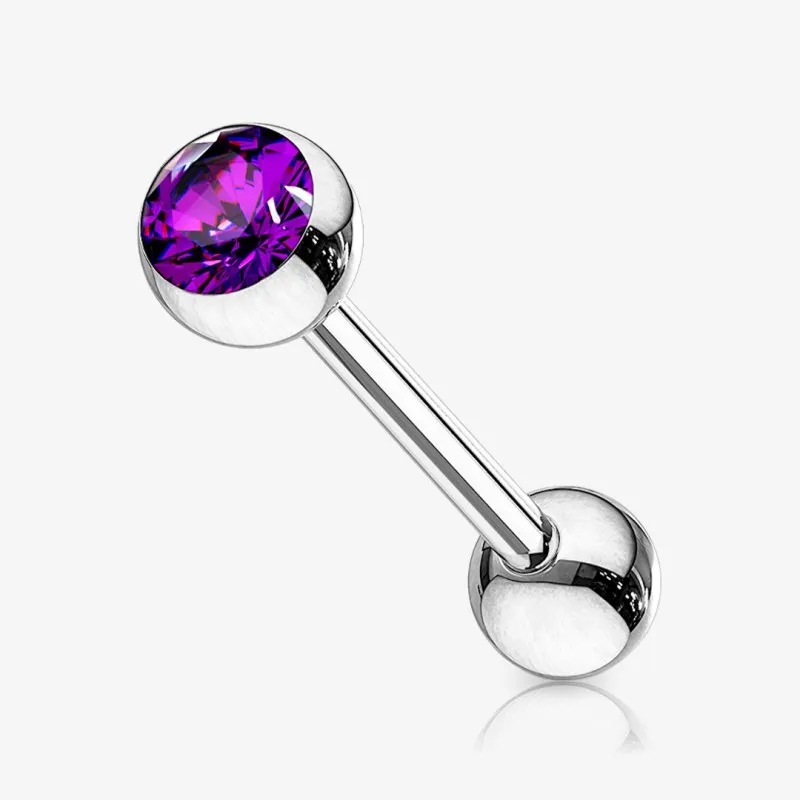 Piercing Barbell de Aço Cirúrgico - Bolinha Strass - Piercings Retos