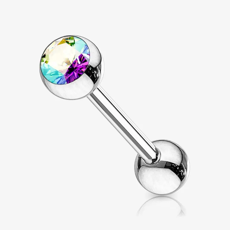 Piercing Barbell de Aço Cirúrgico - Bolinha Strass - Piercings Retos