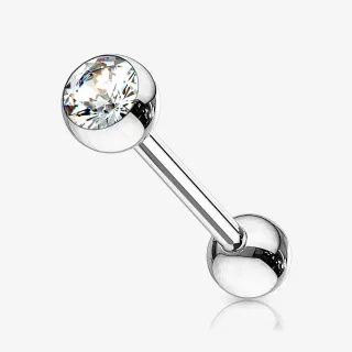 Piercing Barbell Bolinha Strass em Aço Cirúrgico Prata