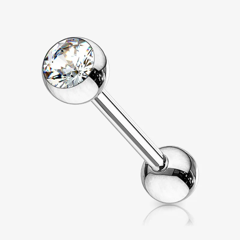 Piercing Barbell Bolinha Strass em Aço Cirúrgico Prata