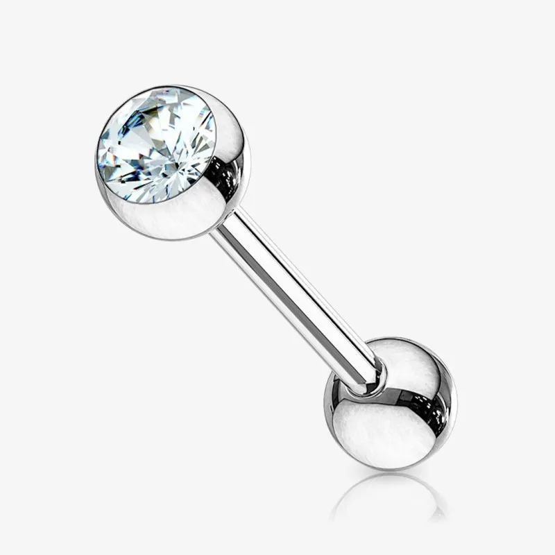 Piercing Barbell de Aço Cirúrgico - Bolinha Strass - Piercings Retos