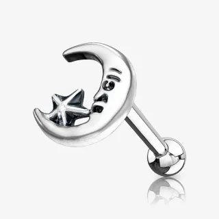 Piercing Barbell Lua Estrela em aço cirúrgico prateado com design delicado e simbólico