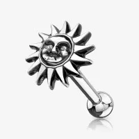 Piercing Barbell Sol Tribal em Aço Cirúrgico Prateado