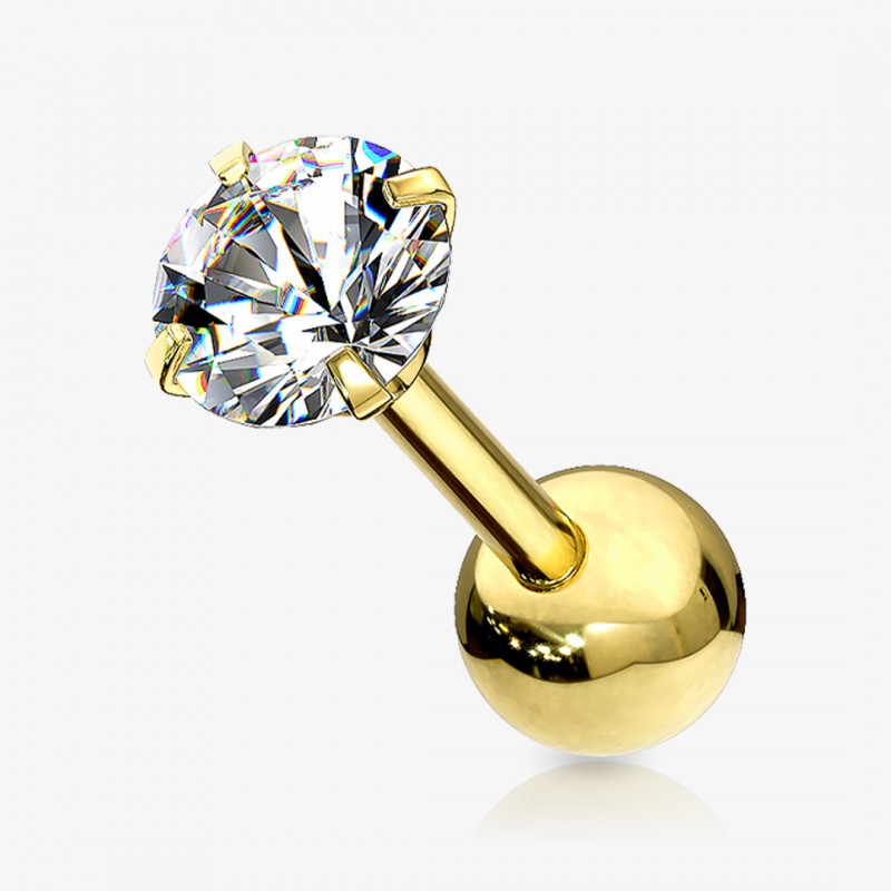 Piercing Barbell Zircônia Redonda dourado em aço cirúrgico com brilho sofisticado