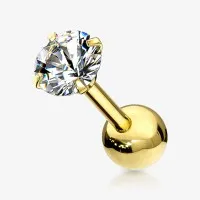 Piercing Barbell Zircônia Redonda em Aço Cirúrgico Dourado