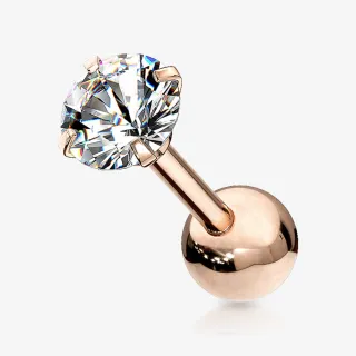 Piercing Barbell Zircônia Redonda em aço cirúrgico rosê com acabamento delicado