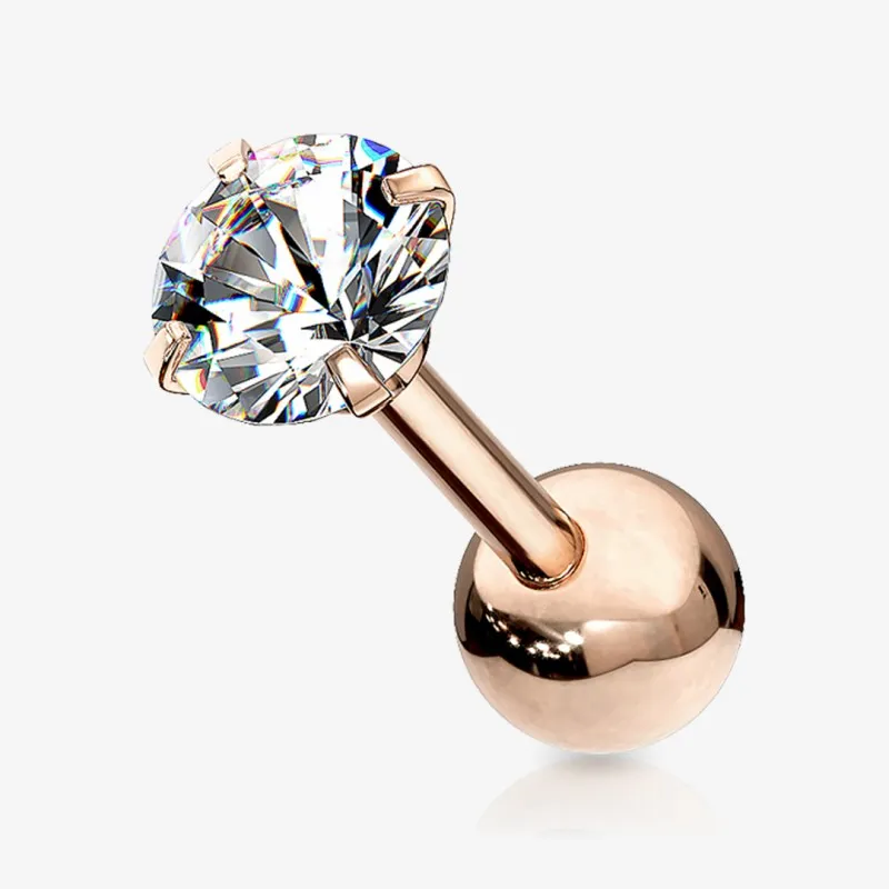 Piercing Barbell Zircônia Redonda em aço cirúrgico rosê com acabamento delicado