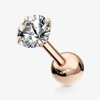 Piercing Barbell Zircônia Redonda em Aço Cirúrgico Rosê