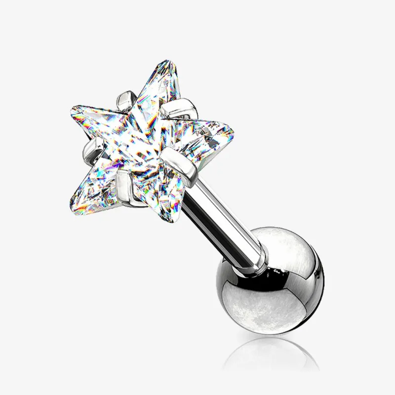 Piercing Barbell Estrela Zircônia em aço cirúrgico com acabamento delicado